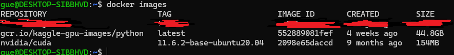 kaggle-gpu-images/python:latestがdocker imagesで見つかる